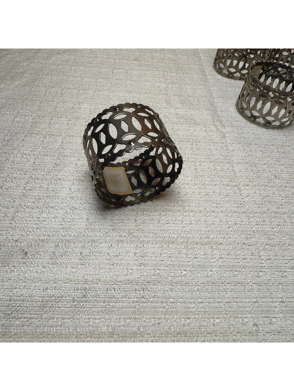 Vintage Audrey Silver Tone Filigree Napkin Rings Set of 6 1970s Table Decor